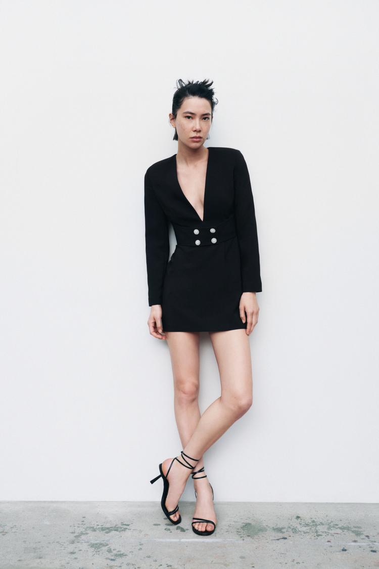 PEARL APPLIQUE BELTED BLAZER DRESS Black ZARA United States